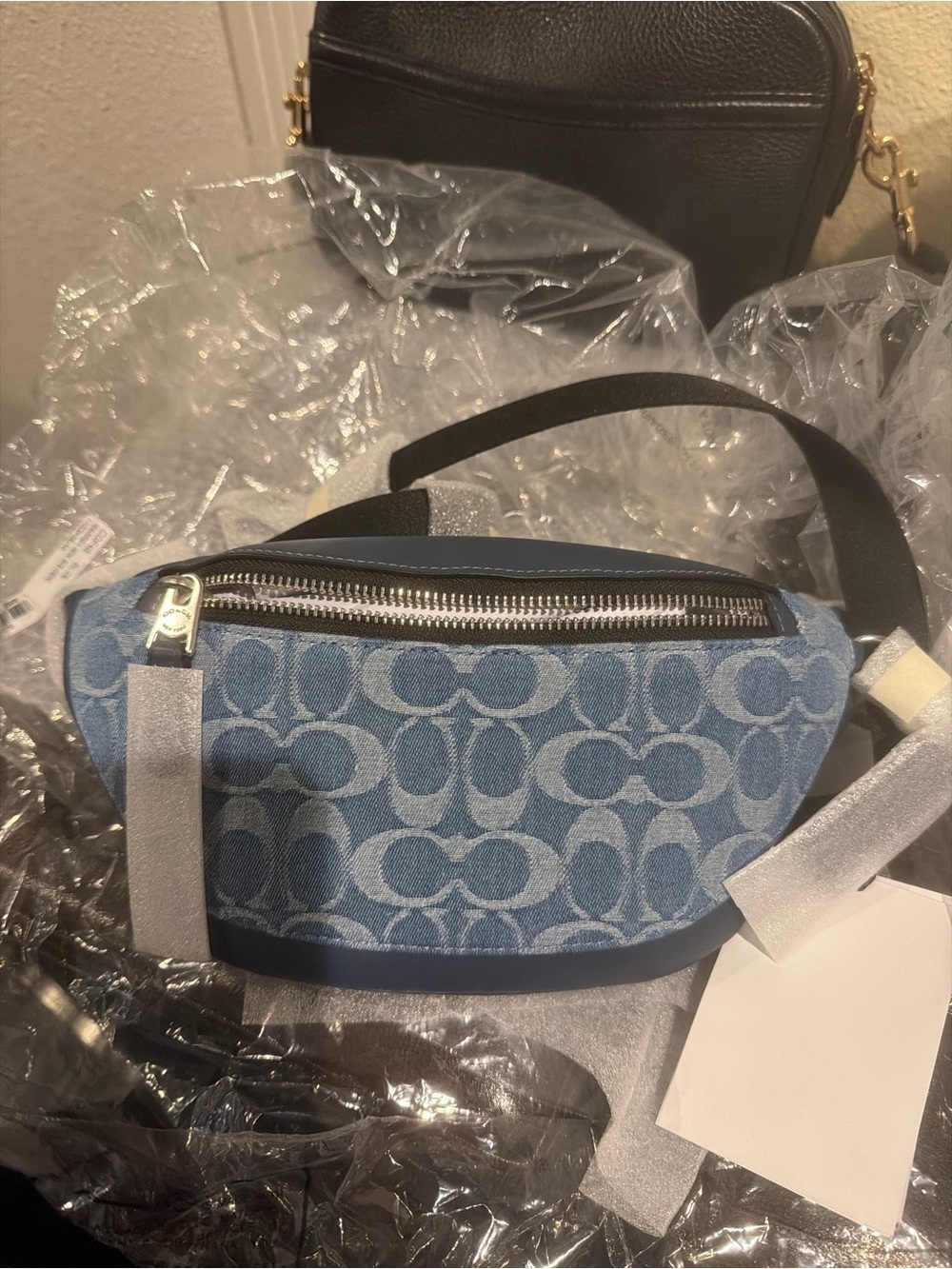 Coach Denim Signature Fanny Pack in Light Blue and Blue Trim